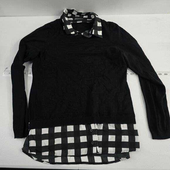 Adrianna Papell Tops - Adrianna Papell Women’s Black Long Sleeve Sweater Top Buffalo Check Collar Hem M